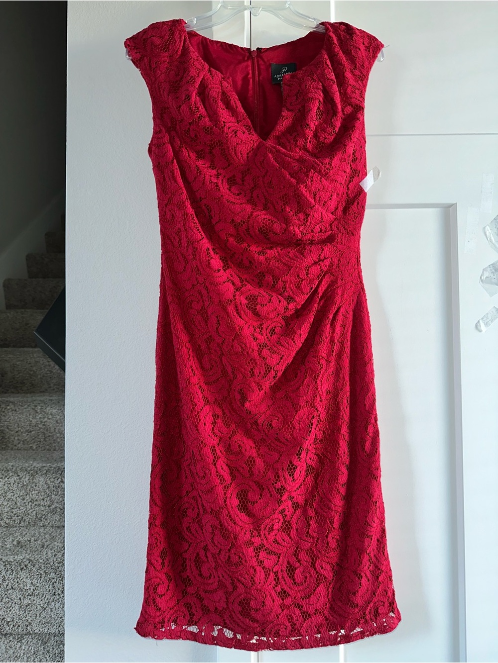Adrianna Papell Red Lace Midi Dress size 6